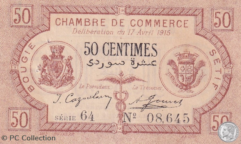 139-1- 17/4/1915 Bougie Sétif 50 cts Cdc Séries 64 billets afrique algerie 139 1 17 4 1915 bougie setif 50 cts cdc series 64