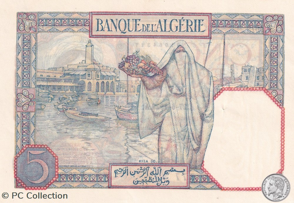 1929 Pick77a 5 Franc algérien aunc billets afrique 1929 pick77a 5 franc algerien aunc