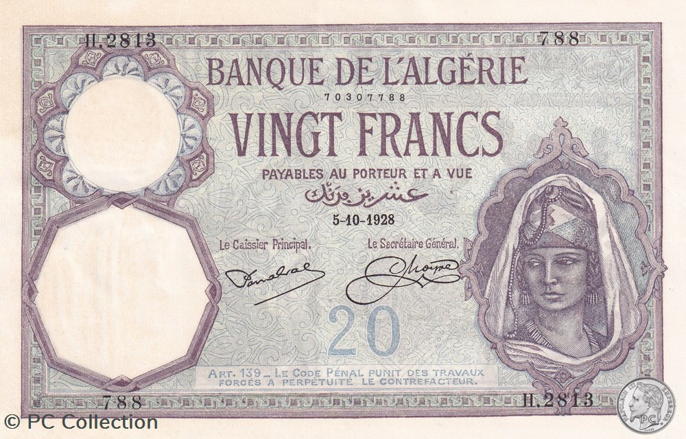 1928 Pick78b 20 Franc algérien 788 Spl billets afrique 1928 pick78b 20 franc algerien 788 spl