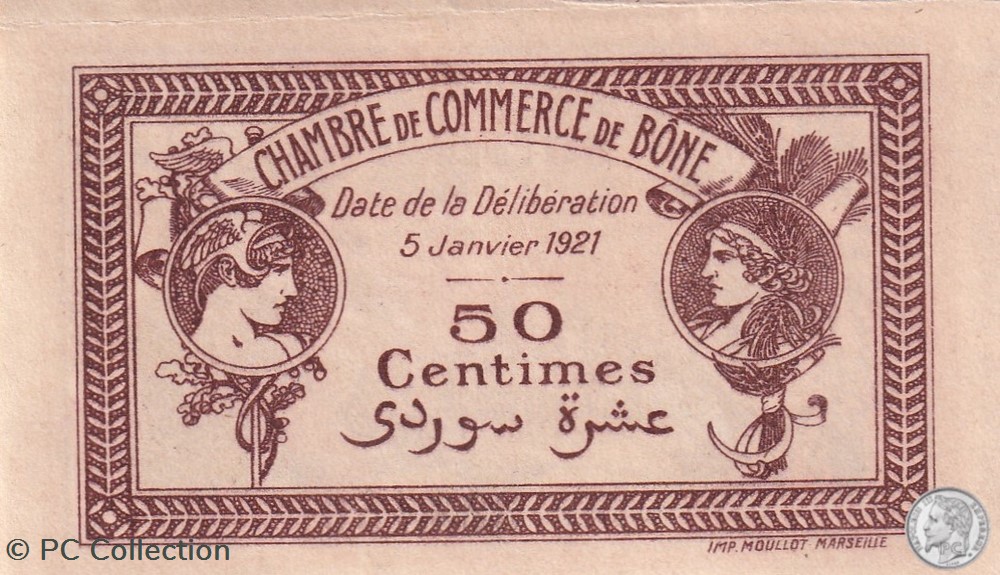 138-14- 5/1/1921 Bône 50 cts Cdc Séries B billets afrique algerie 138 14 5 1 1921 bone 50 cts cdc series b