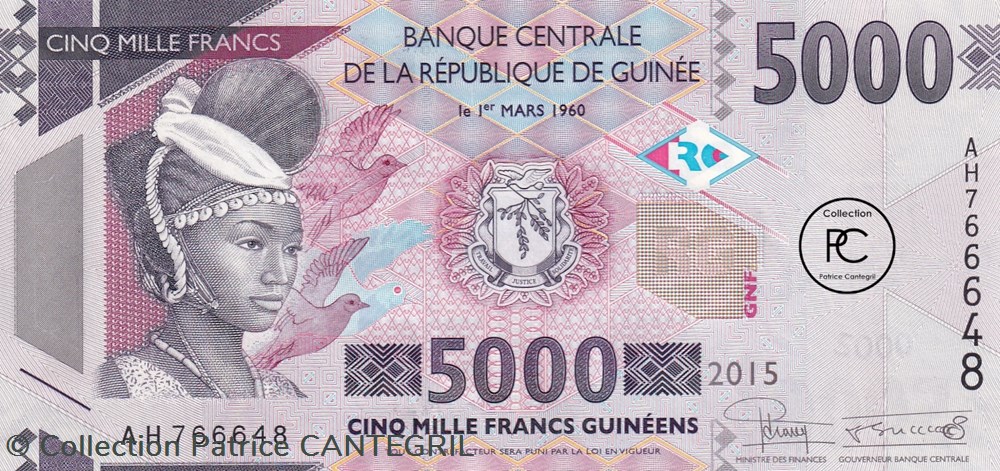 billets afrique 2015 pick49a 5 000 gfr franc guineen unc