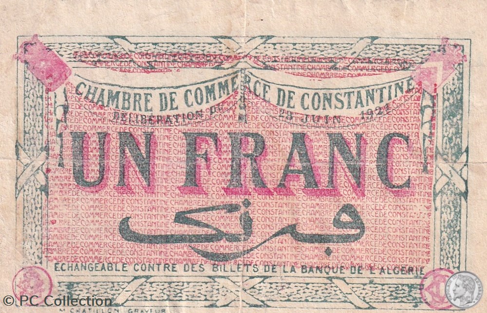 * 140-28- 28/6/1921 Constantine 1 Franc Cdc Séries A12 billets afrique algerie 140 28 28 6 1921 constantine 1 franc cdc series a12