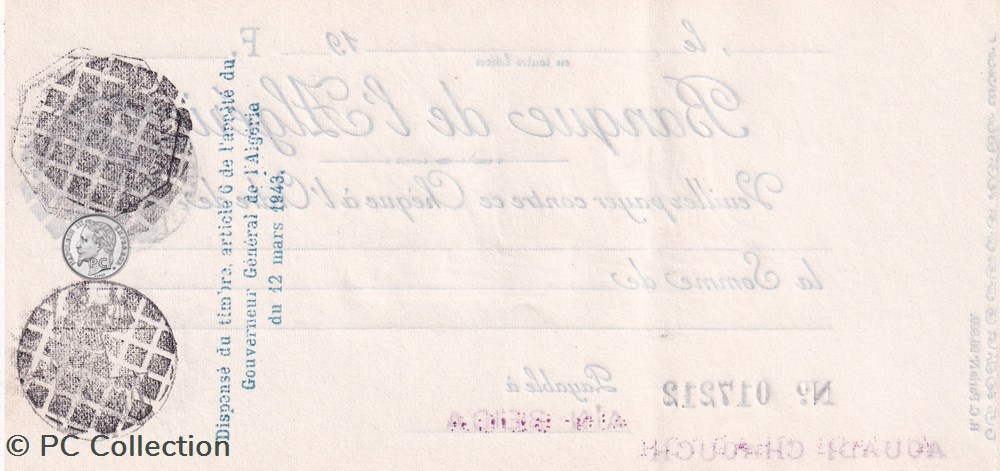 Très rare Chèque Banque Algérie avec filigrane LION billets afrique tres rare cheque banque algerie avec filigrane lion