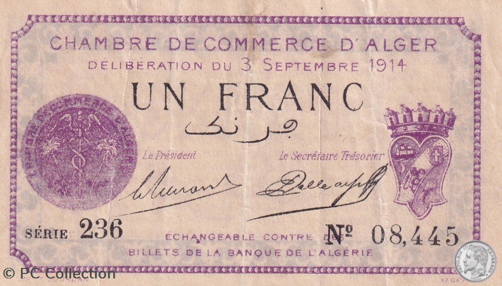 billets afrique algerie 137 1 3 9 1914 alger 1 franc cdc 4