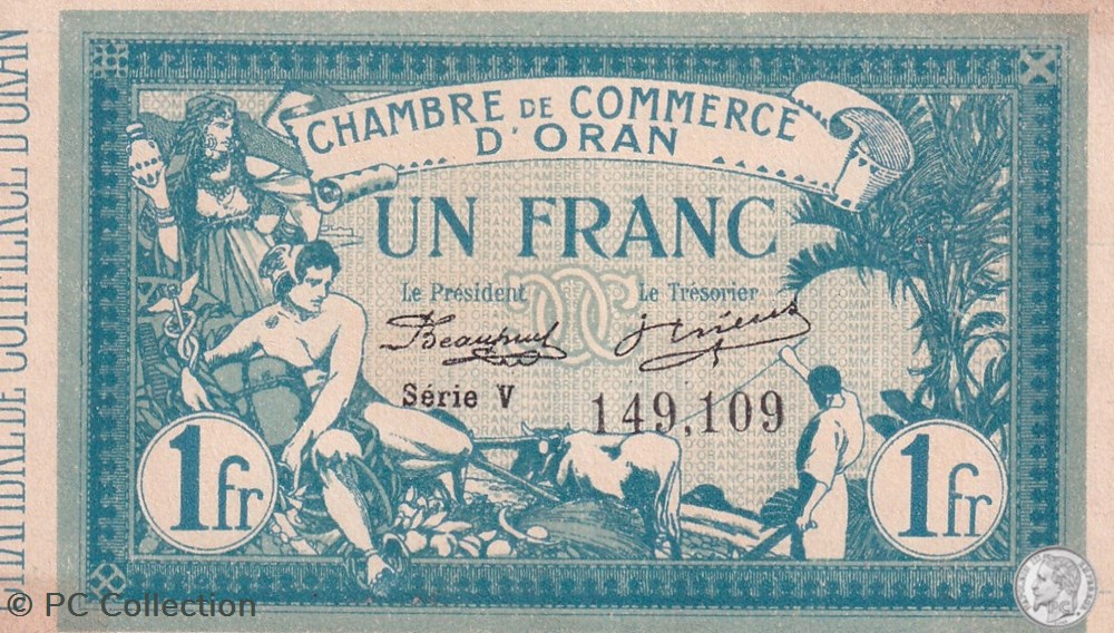 141-8-10/11/1915 Oran 1 Franc Série V Cdc billets afrique algerie 141 8 10 11 1915 oran 1 franc serie v cdc