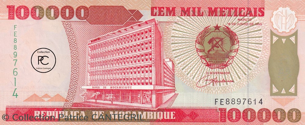 billets afrique mozambique 1993 pick139 100 000 mtn metical mozambicain unc