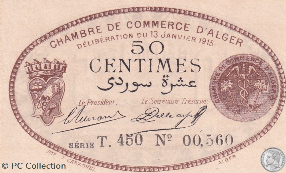 137-10-13/1/1915 Alger 50 cts Cdc.(1) billets afrique algerie 137 10 13 1 1915 alger 50 cts cdc 1