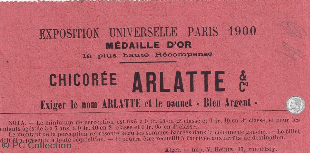 Ticket tramway -Tramways d'Alger début XXe "Chemins de Fer sur Routes d'Algérie" Alger à Coléa documents anciens titres transport ticket tramway tramways alger debut xxe chemins de fer sur routes algerie alger a colea