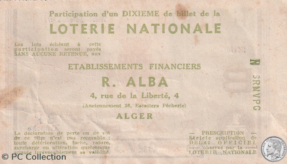 billets afrique loterie algerienne 1 10eme 34eme tranche