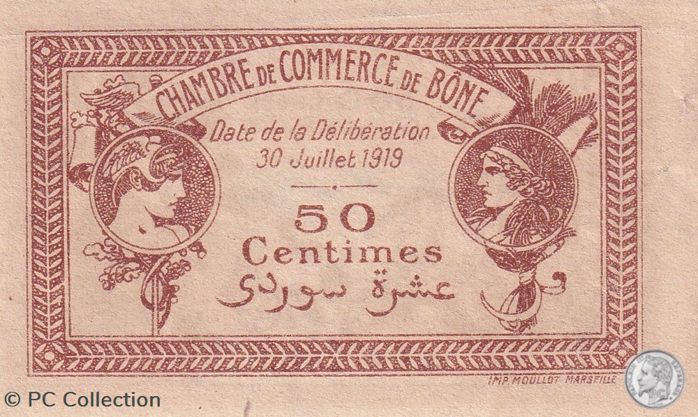 138-8- 30/7/1919 Bône 50 cts Cdc Séries B billets afrique algerie 138 8 30 7 1919 bone 50 cts cdc series b