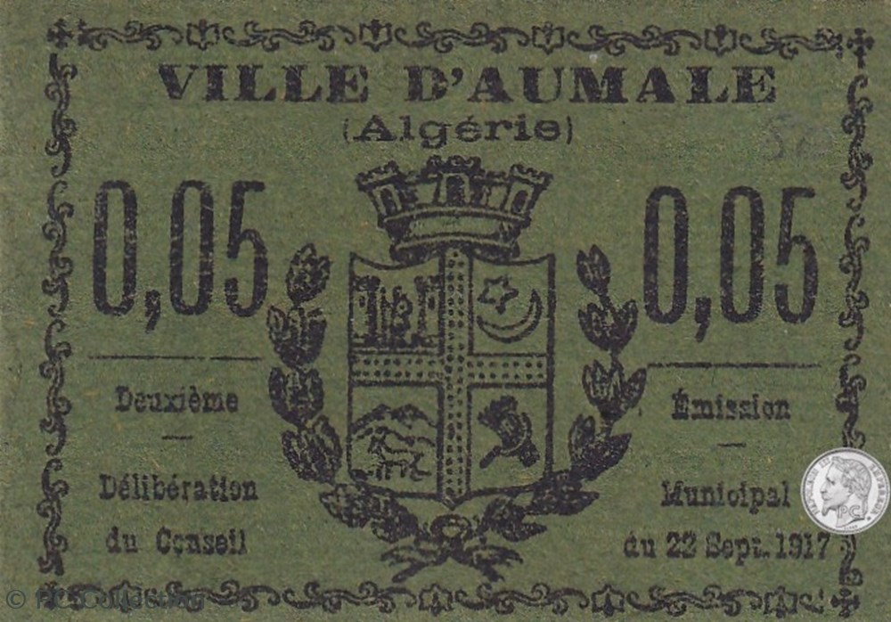 AUMALE 3 - 0,05 franc 1917 billets afrique algerie aumale 3 0 05 franc 1917