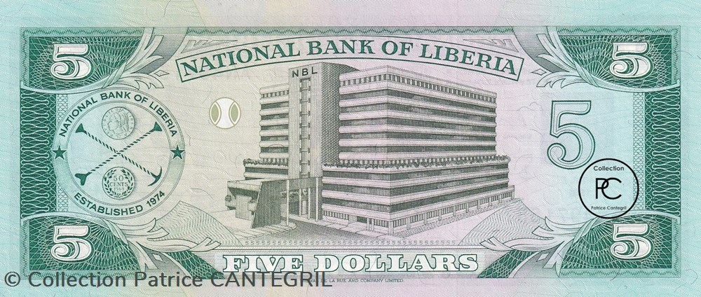 1991 Pick20 5 $ - Dollar libérien Unc billets afrique liberia 1991 pick20 5 dollar liberien unc