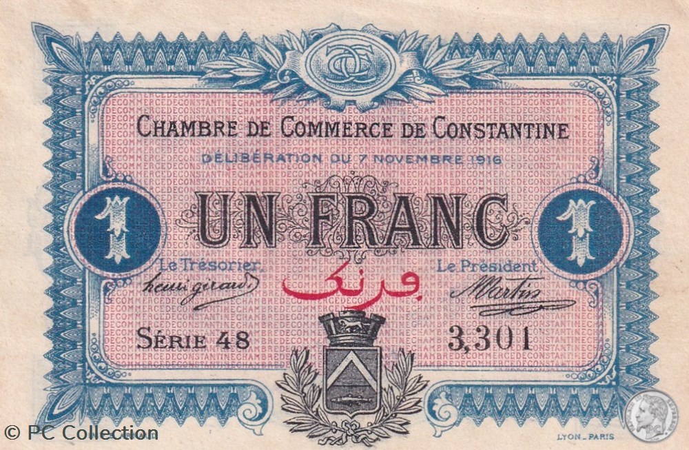 billets afrique algerie 140 10 7 11 1916 constantine 1 franc cdc series 48