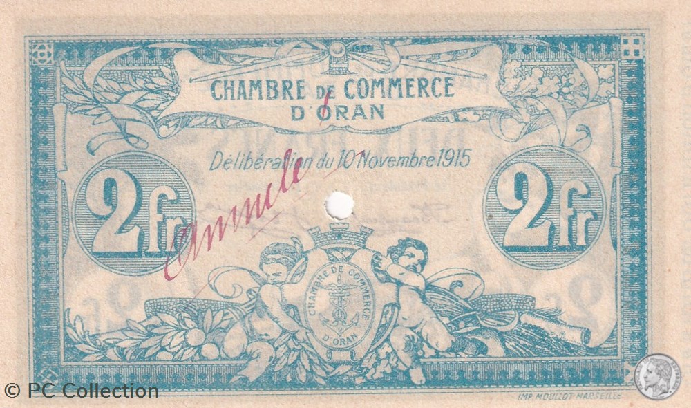 billets afrique algerie 141 18 10 11 1915 oran 2 franc annule cdc