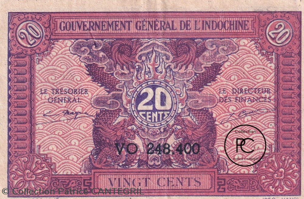 1942 Pick 90 20 Cents / Fen / Sen / At / 2 Hào Gouvernement Général de l'Indochine Sup billets asie 1942 pick 90 20 cents fen sen at 2 hao gouvernement general de indochine sup