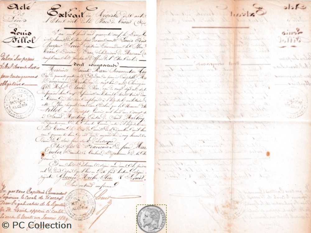 Commune de Tiaret (Algérie) Acte de décès 1849 documents anciens commune de tiaret algerie acte de deces 1849