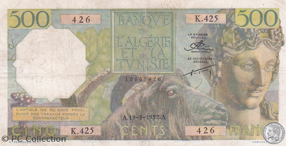 1952 Pick106 426 500 Franc algérien Sup+ billets afrique 1952 pick106 426 500 franc algerien sup