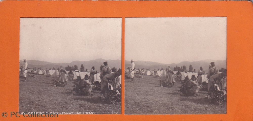 33-Manoeuvres d'Algérie zouaves sac à terre documents anciens chromos images 33 manoeuvres algerie zouaves sac a terre