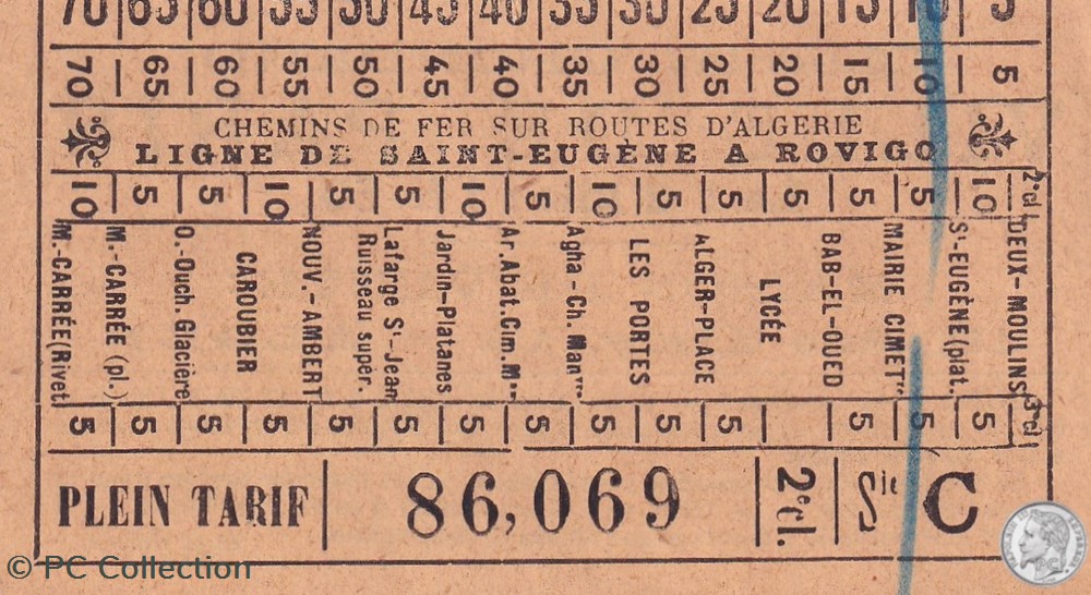 Ticket Tramway D'Alger Début XXe "Tramways / Chemins De Fer Sur Routes D'Algérie documents anciens titres transport ticket tramway alger debut xxe tramways chemins de fer sur routes algerie