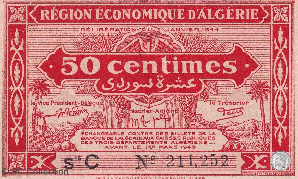 1944 C Pick97a 0.50 centimes Unc billets afrique algerie 1944 c pick97a 0 50 centimes unc