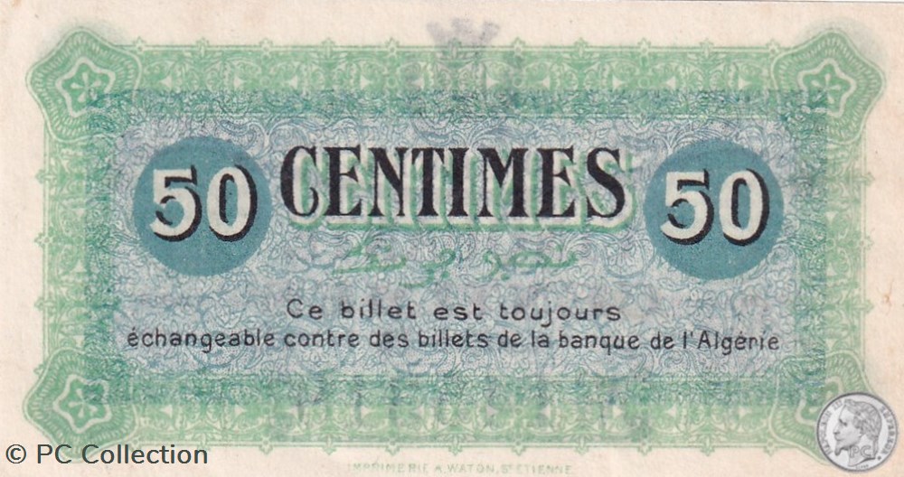 billets afrique algerie 140 3 1 5 1915 constantine 50 cts cdc series b