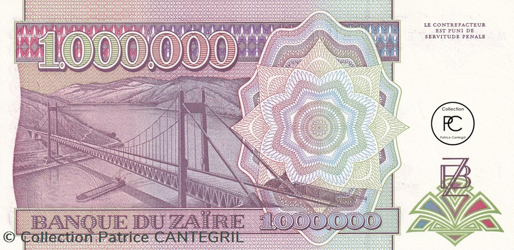 1992 Pick44a.2 1 000 000 Ƶ - Zaïre zairéen Unc billets afrique 1992 pick44a 2 1 000 000 zaire zaireen unc