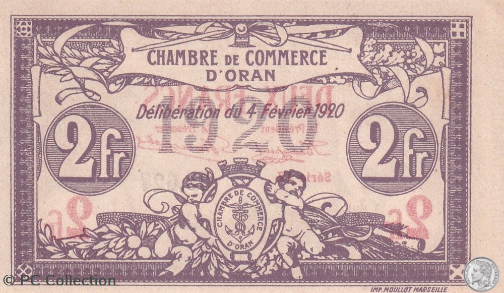 billets afrique algerie 141 24 4 2 1920 oran 2 francs serie iv cdc