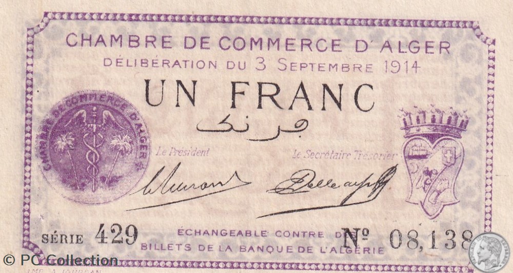 billets afrique algerie 137 1 3 9 1914 alger 1 franc cdc 8