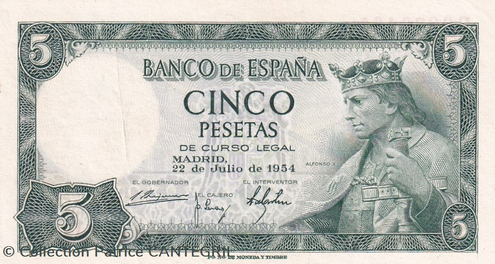 1954 Pick 146 5 Pesetas Banco de España Unc billets europe espagne 1954 pick 146 5 pesetas banco de espana unc