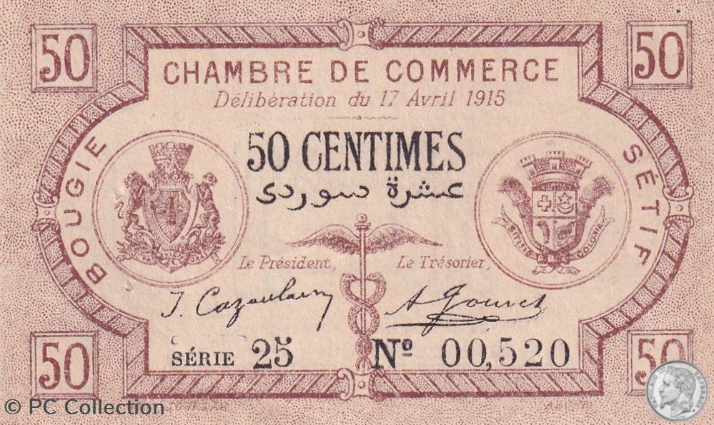 139-1- 17/4/1915 Bougie Sétif 50 cts Cdc Séries 25 billets afrique algerie 139 1 17 4 1915 bougie setif 50 cts cdc series 25