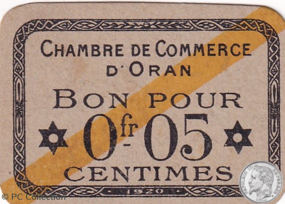 billets afrique algerie 141 56 1920 oran 5 cts cdc