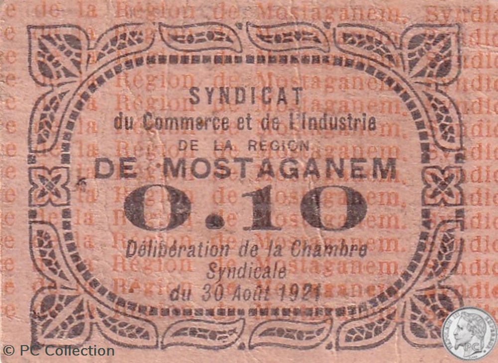 MOSTAGANEM 11 1921 10 Centimes billets afrique algerie mostaganem 11 1921 10 centimes