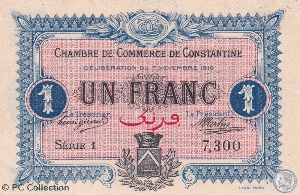 140-10- 7/11/1916 Constantine 1 Franc Cdc Séries 1 billets afrique algerie 140 10 7 11 1916 constantine 1 franc cdc series 1