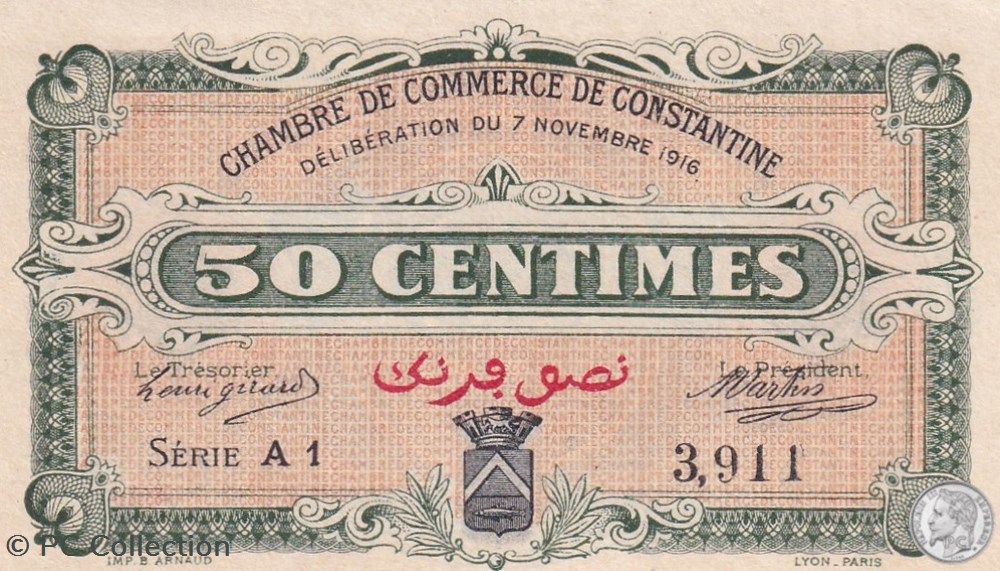 140-6- 7/11/1916 Constantine 50 Centimes Cdc Séries A1 billets afrique algerie 140 6 7 11 1916 constantine 50 centimes cdc series a1