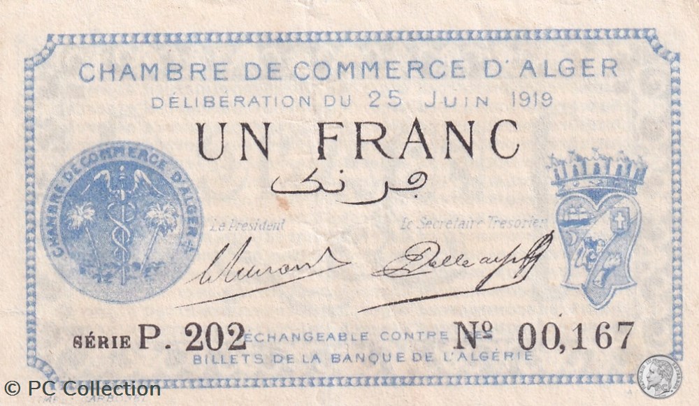 137-12-25/6/1919 Alger 1 Franc Cdc.(6) billets afrique algerie 137 12 25 6 1919 alger 1 franc cdc 6
