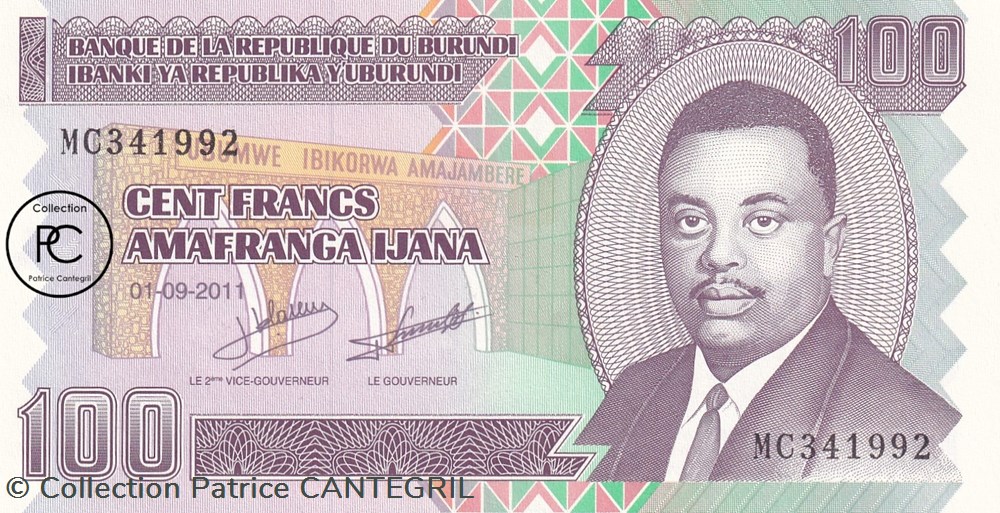 2011 Pick44b 100 FBu - Franc burundais Unc billets afrique burundi 2011 pick44b 100 fbu franc burundais unc