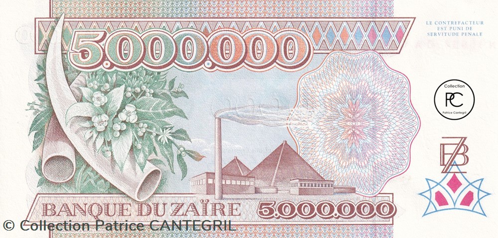1992 Pick46a 5 000 000 Ƶ - Zaïre zairéen Unc billets afrique 1992 pick46a 5 000 000 zaire zaireen unc