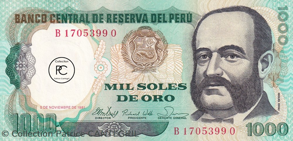 1.000 Soles de Oro Banco Central de Reserva del Perú 05.11.1981 Unc Pick 122 billets amerique du sud perou 1 000 soles de oro banco central de reserva del peru 05 11 1981 unc pick 122