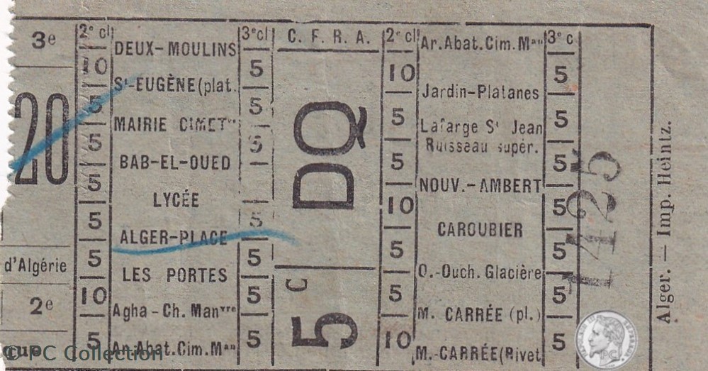 documents anciens titres transport ticket billet tramway alger chemins de fer sur routes algerie ligne st eugene a rovigo savon