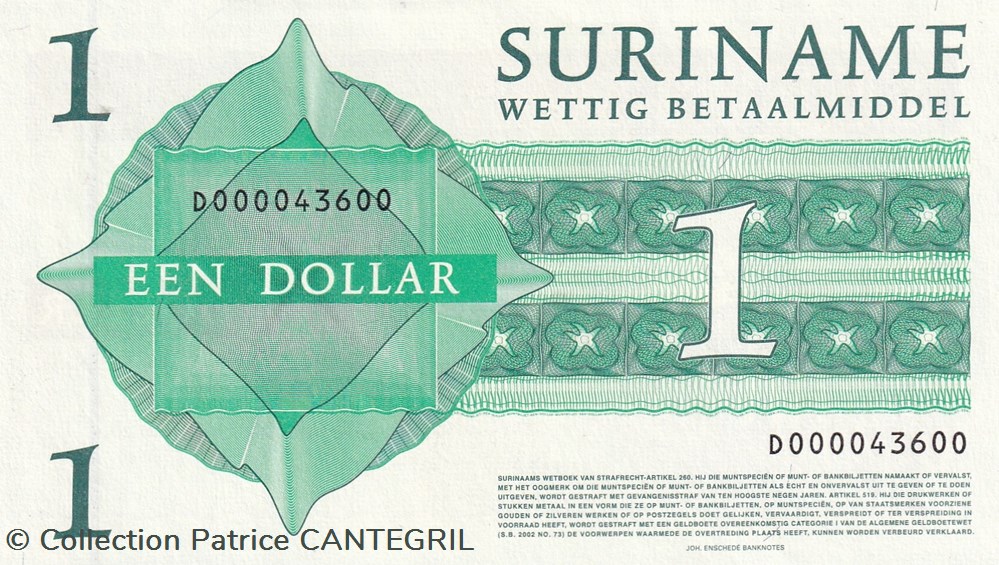 billets amerique du sud suriname 1 dollar government 01 01 2004 unc pick 155
