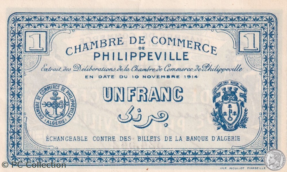 142-6- 10/11/1914 Philippeville 1 Franc Cdc billets afrique algerie 142 6 10 11 1914 philippeville 1 franc cdc