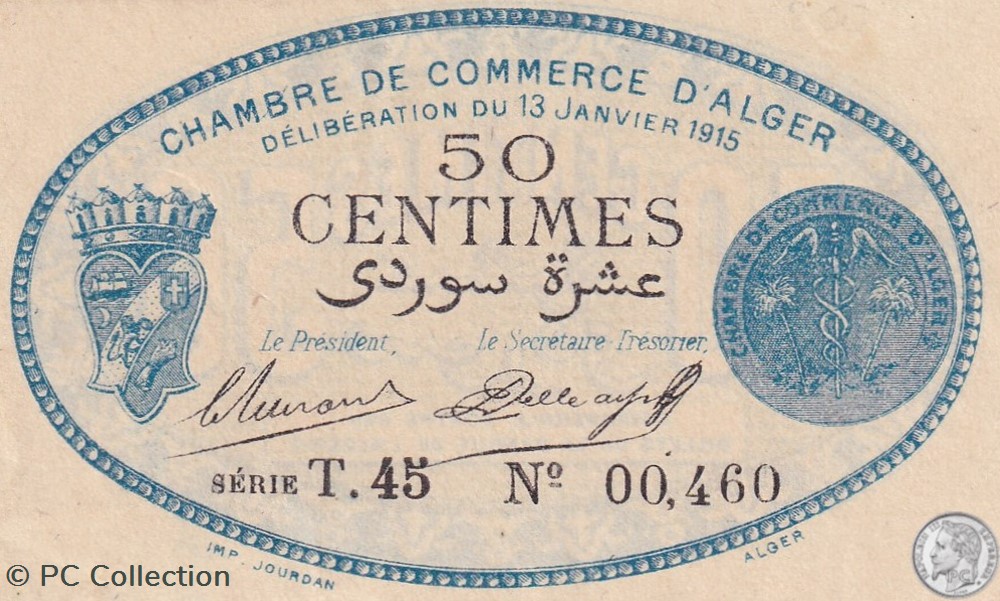137-8-13/1/1915 Alger 50 cts Cdc. (10) billets afrique algerie 137 8 13 1 1915 alger 50 cts cdc 10