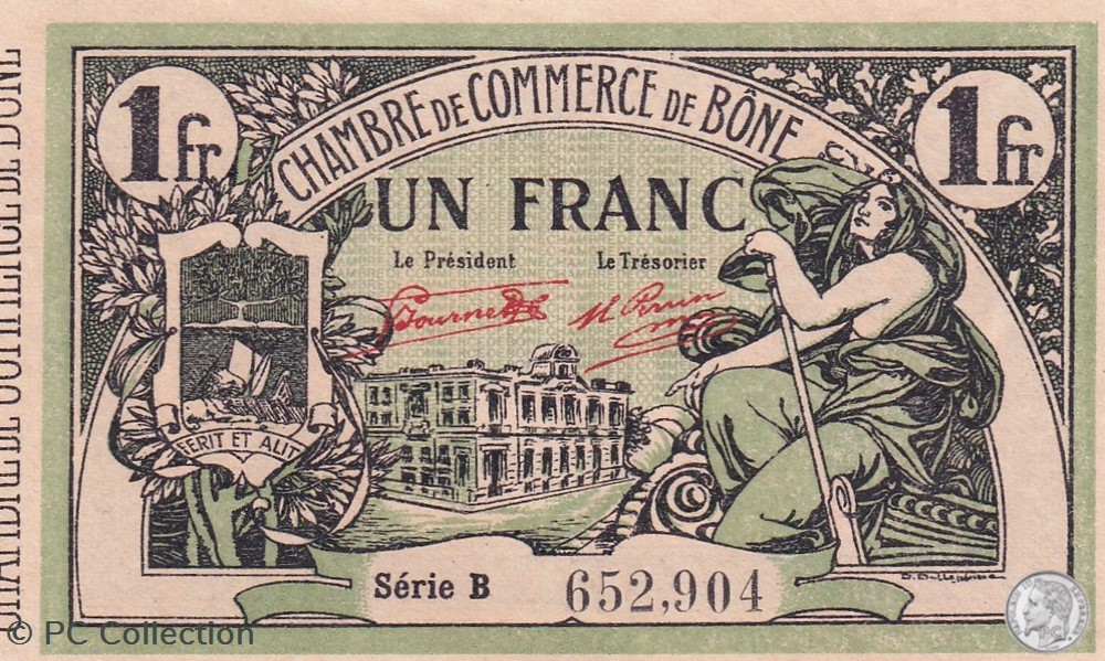138-15- 5/1/1921 Bône 1 Franc Cdc Séries B billets afrique algerie 138 15 5 1 1921 bone 1 franc cdc series b