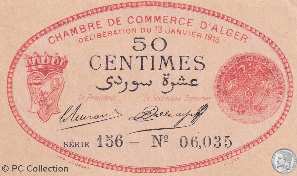 137-5-13/1/1915 Alger 50 cts Cdc. (5) billets afrique algerie 137 5 13 1 1915 alger 50 cts cdc 5