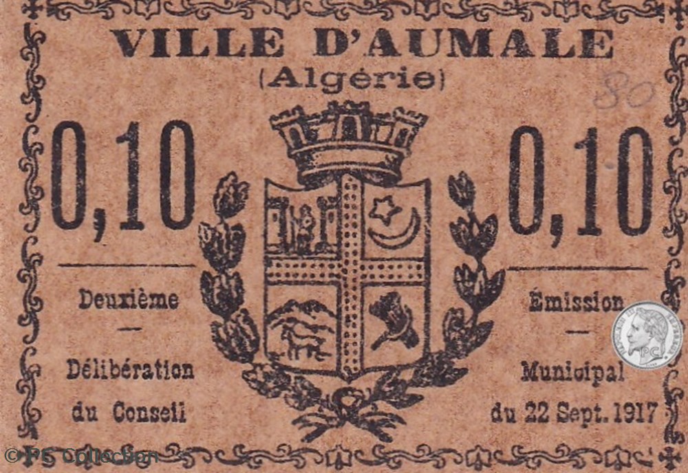 billets afrique algerie aumale 4 0 10 franc 1917