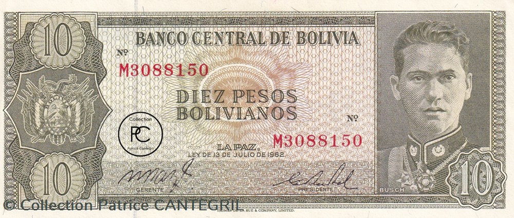1962 Pick154a.17 10 b$ - Peso bolivien Unc billets amerique du sud 1962 pick154a 17 10 b peso bolivien unc