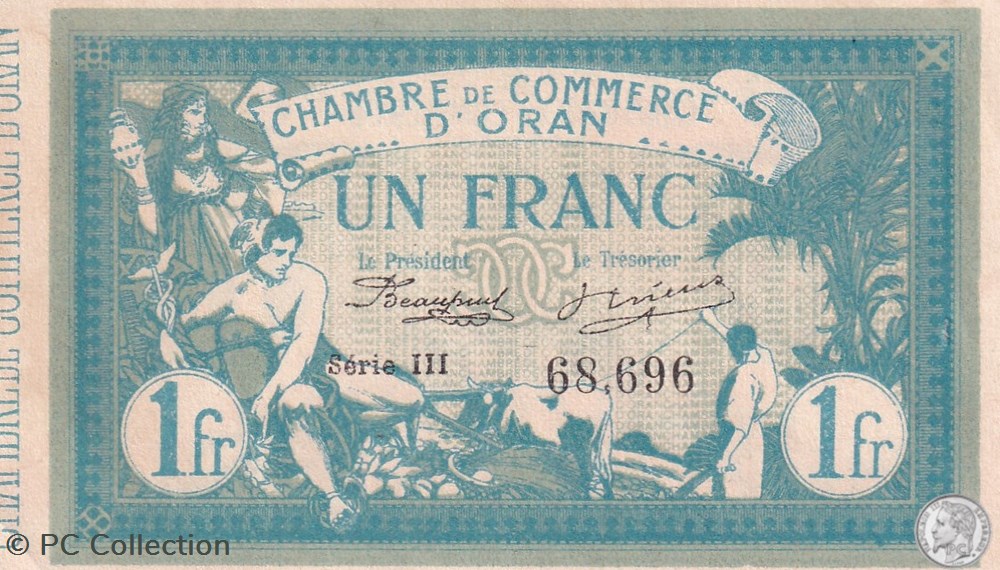 141-8-10/11/1915 Oran 1 Franc Série III Cdc billets afrique algerie 141 8 10 11 1915 oran 1 franc serie iii cdc