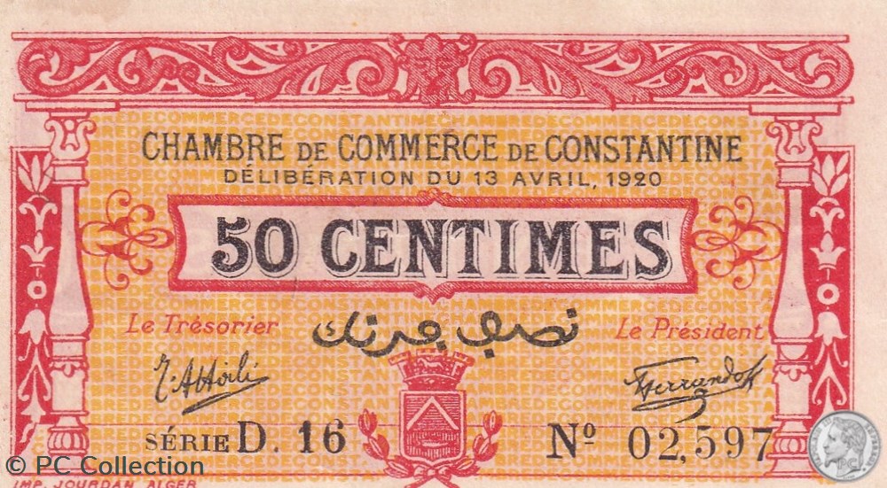 140-23- 13/4/1920 Constantine 50 Centimes Cdc Séries D16 billets afrique algerie 140 23 13 4 1920 constantine 50 centimes cdc series d16