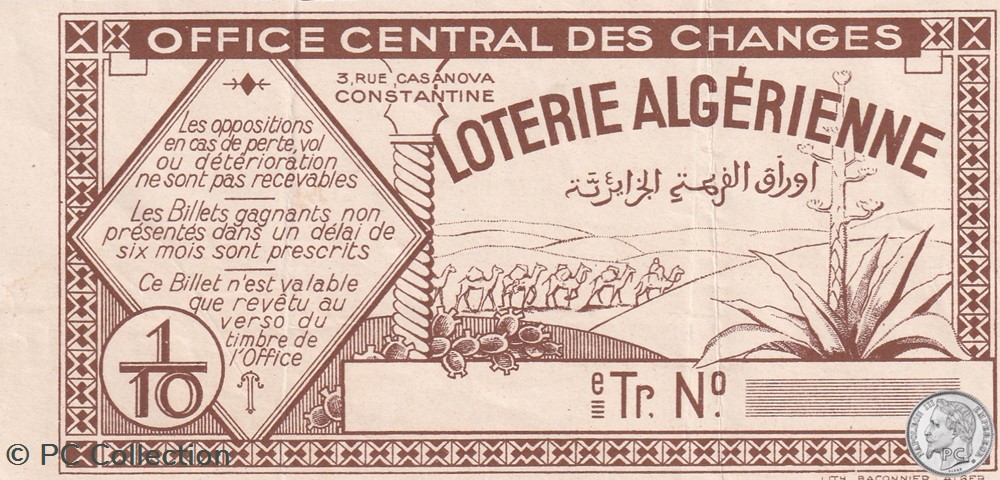 billets afrique loterie algerienne 1 10eme