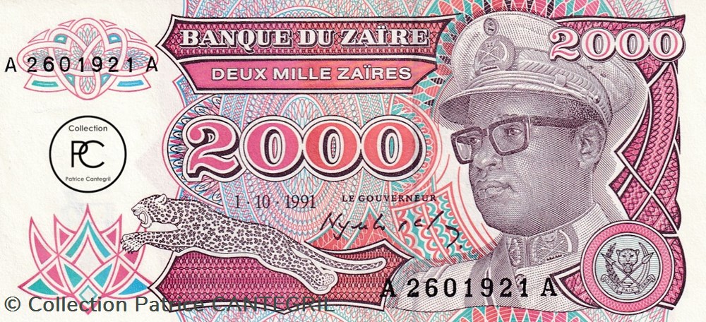 1991 Pick36a 2 000 Ƶ - Zaïre zairéen Unc billets afrique 1991 pick36a 2 000 zaire zaireen unc